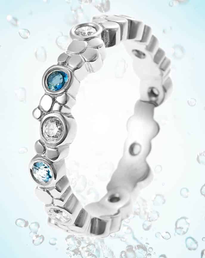 bubbles and bubble inspired aquamarine modern eternity ring