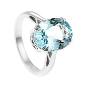 White gold ring with large oval aquamarine