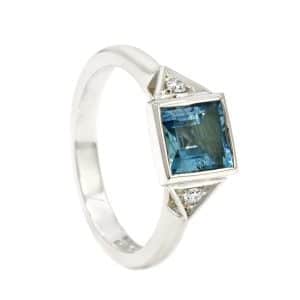 Square cut aquamarine ring