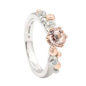 Bubble effect rose and white gold ring