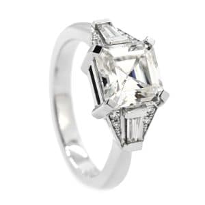 Square and baguette cut art deco diamond ring