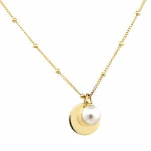 Single pearl and gold disc on beaded chain