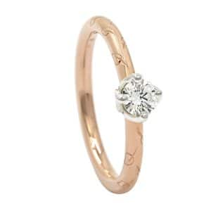 Leaf engraved rose gold and diamond ring