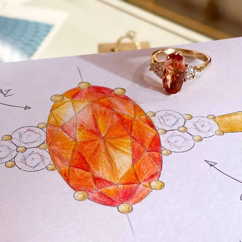 Orange imperial topaz sketch and ring