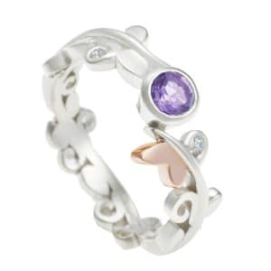 Vine white gold ring with amethyst