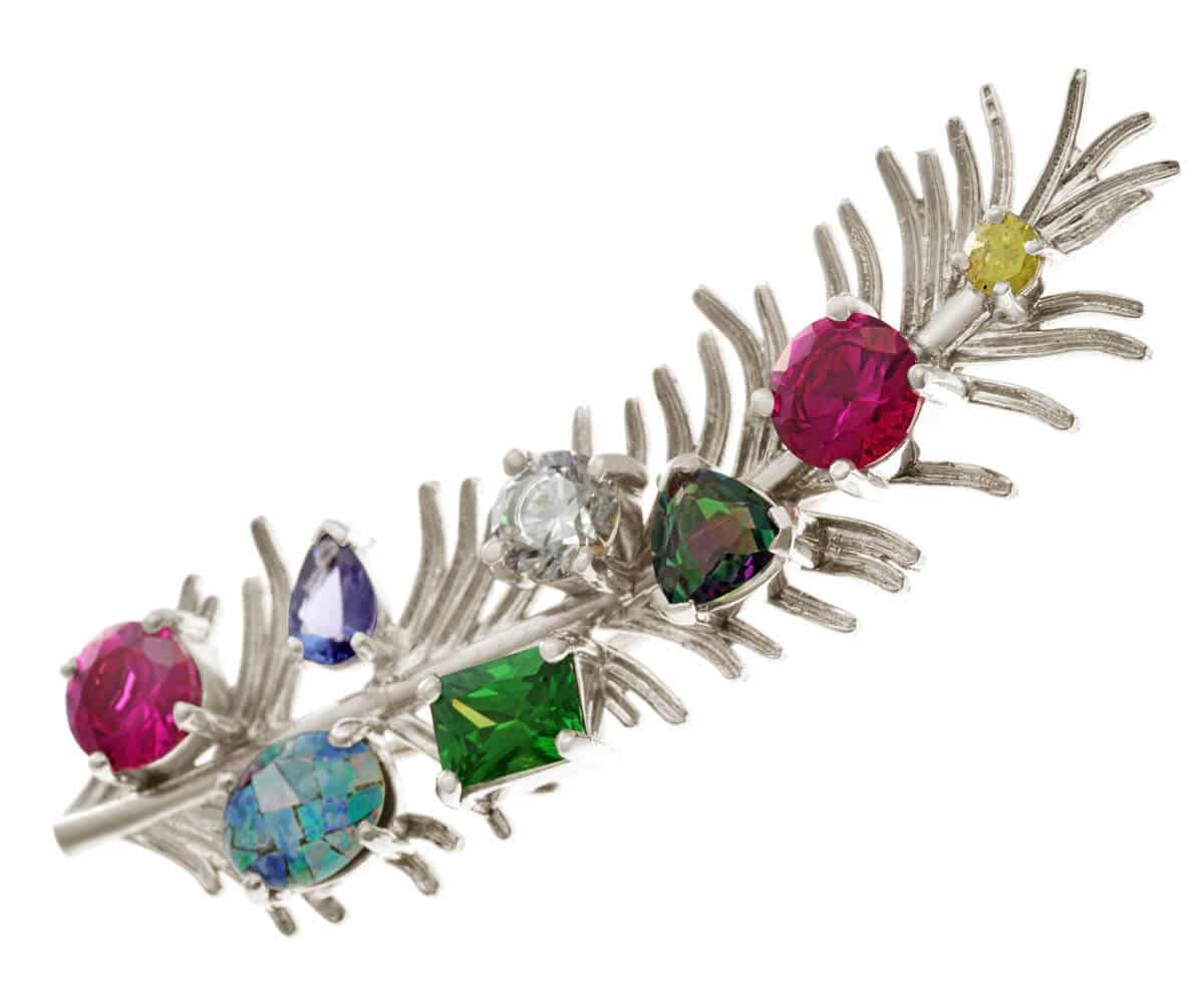 gemstone set sprig shaped brooch