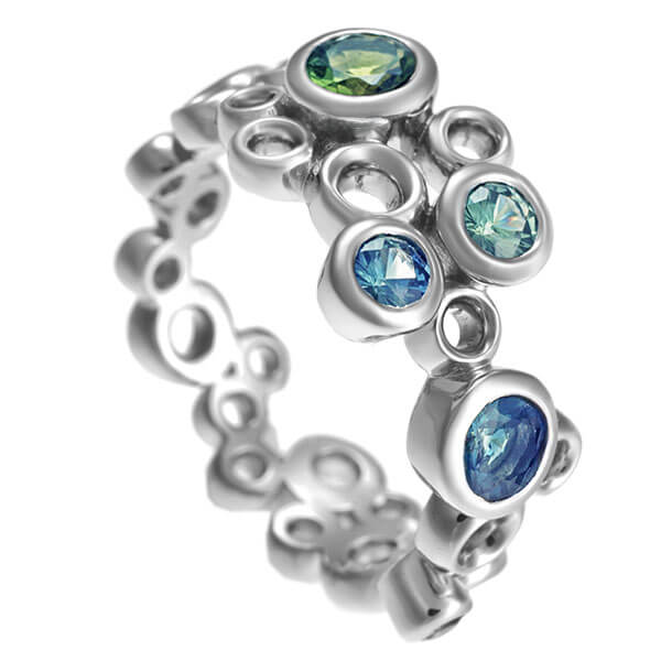 bubble inspired blue green eternity ring