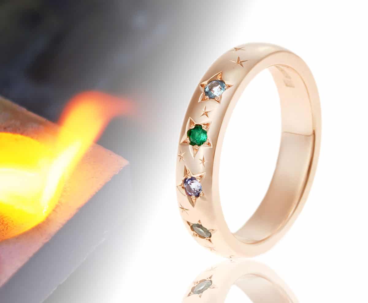 star set gemstone ring with fire