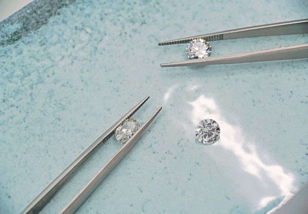 three diamonds and three tweezers