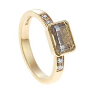 Emerald cut brown moonstone ring