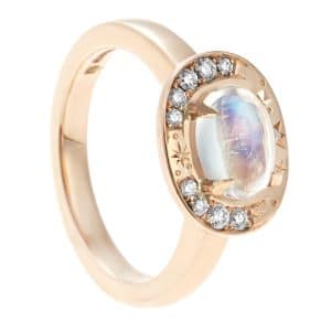 upright moonstone in rose gold ring