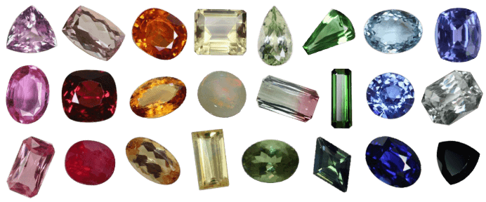 Group of different multi coloured gemstones with different cuts