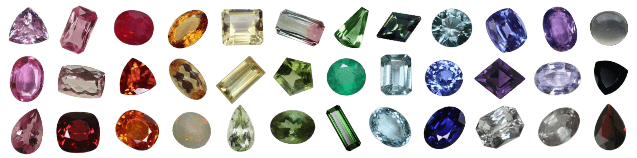 Group of different multi coloured gemstones with different cuts