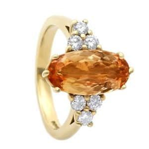 Large imperial topaz ring with diamonds