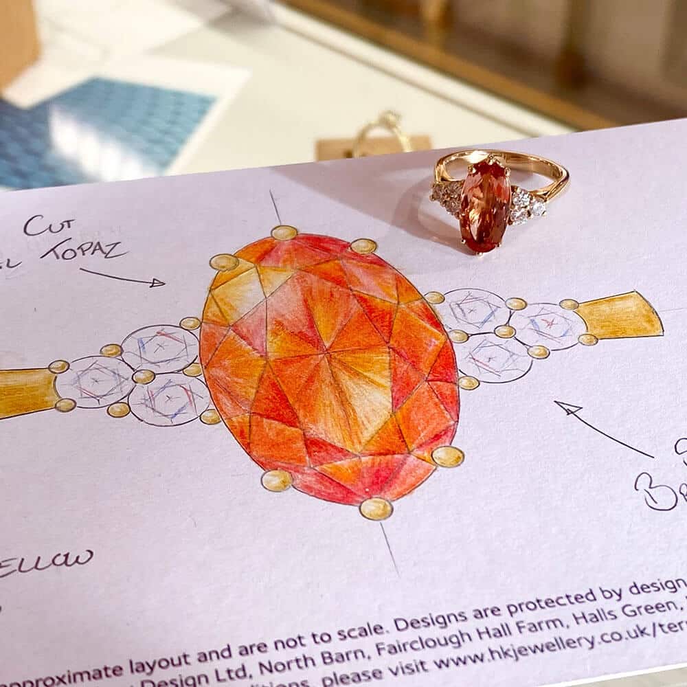 Orange tourmaline ring sketch with ring