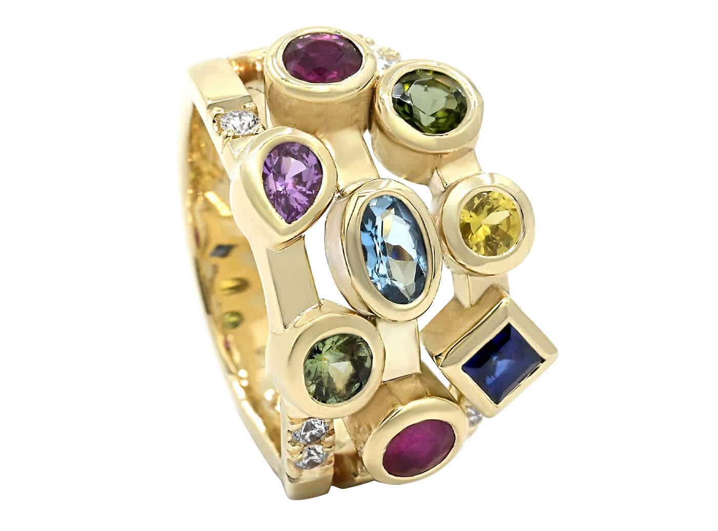 Large Birthstone Ring - colourful scatter set wide gemstone ring