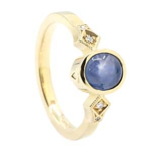 Blue sapphire in yellow gold ring