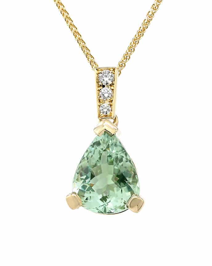 mint green pear shaped tourmaline pendant