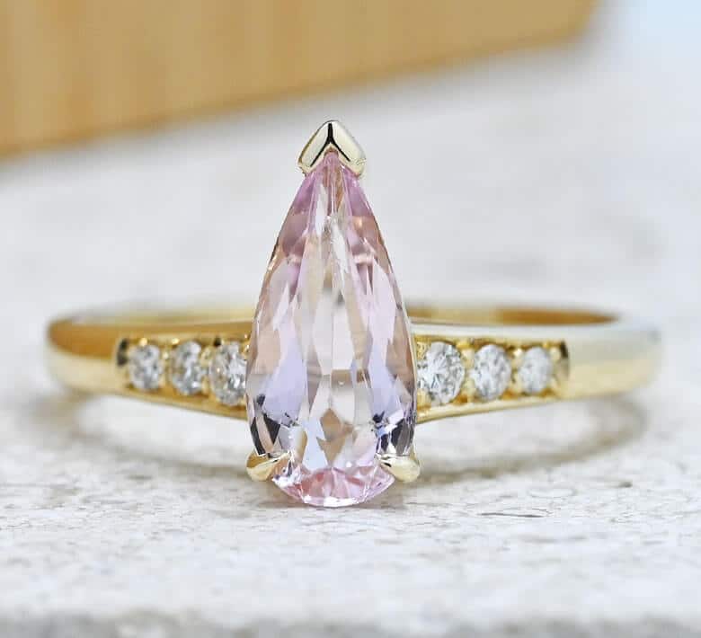 light pink morganite ring on granite