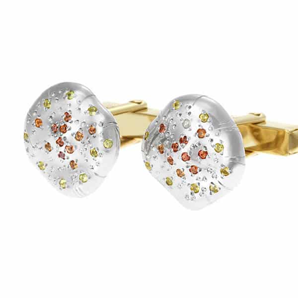 gemstone, pearl and gold mushroom cufflinks