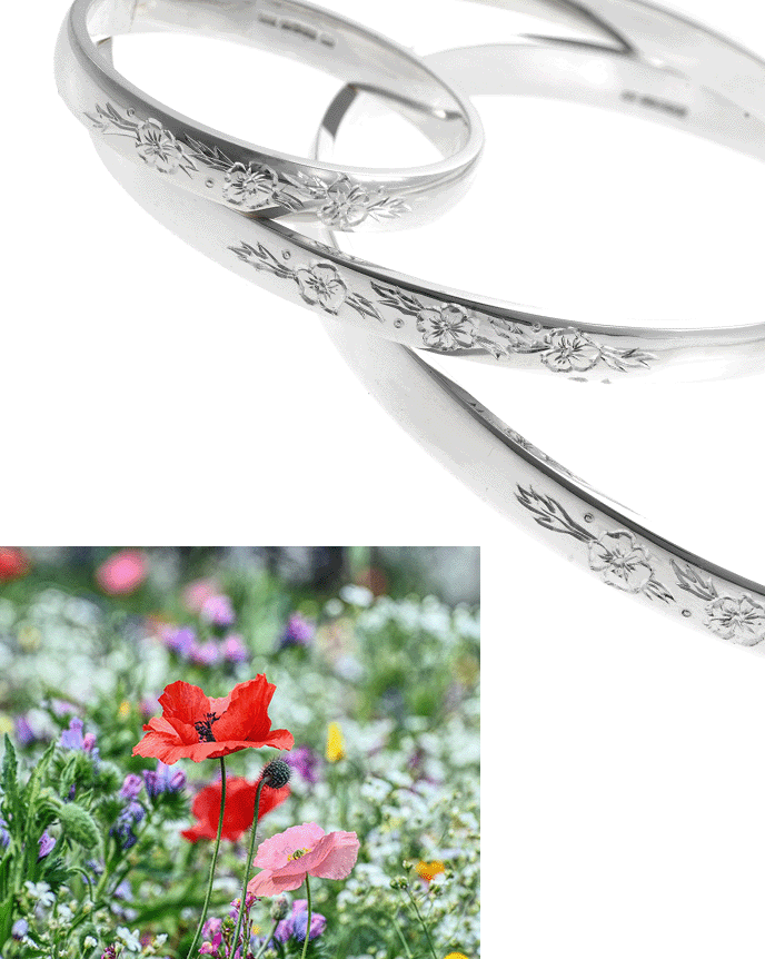 poppy engraved bracelets with poppy field