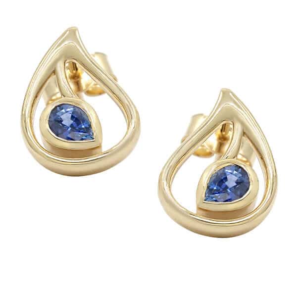 sapphire and gold tear drop earrings