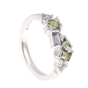 Scatter gemstone white gold ring