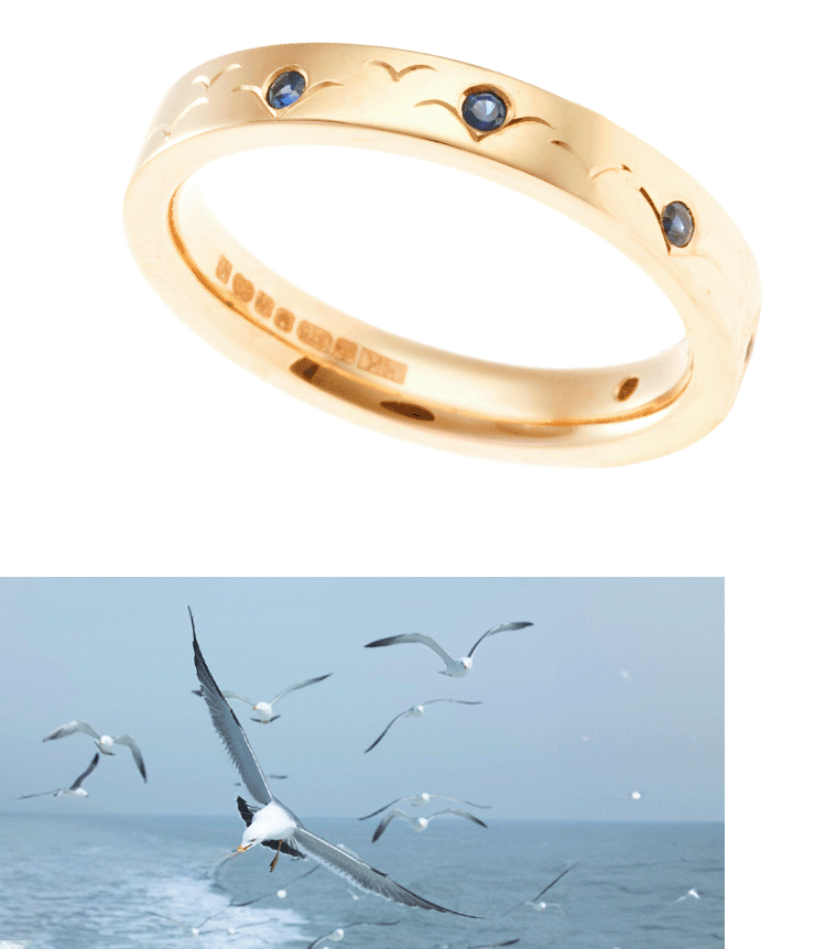 seagull engraved wedding band with gulls