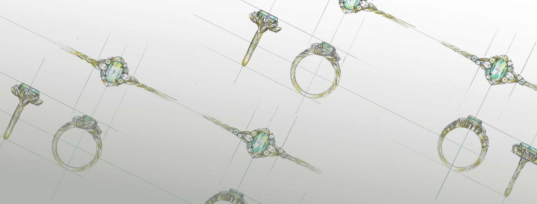 Sketches of an engagement ring with Alexandrite