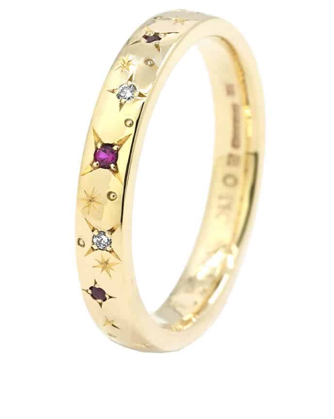 ruby and diamond star set wedding ring