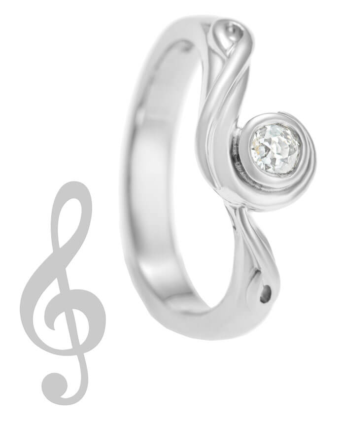 treble clef shaped engagement ring montage