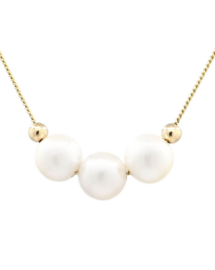 three pearls on gold chain