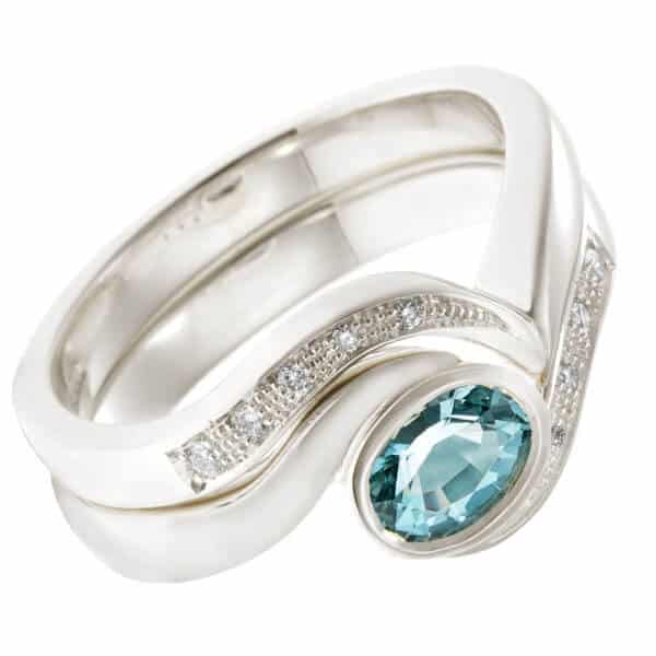 wave shaped aquamarine bridal set