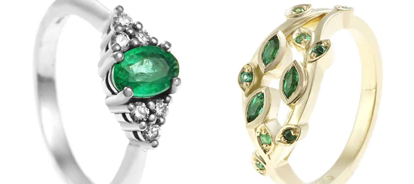 2 rings with green gemstones