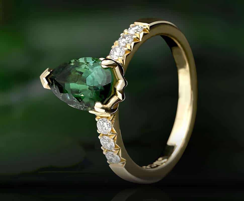 Green tourmaline ring and white lotus flower