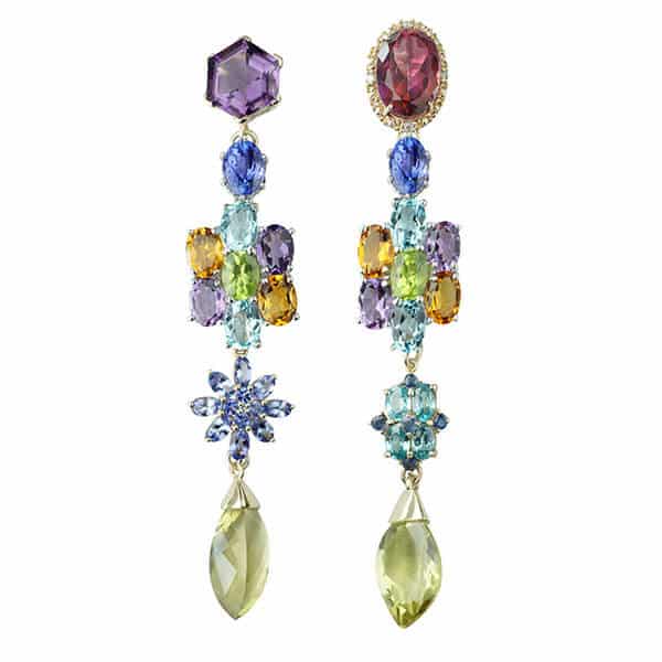 Colourful multi gemstone drop earrings