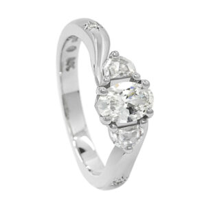 Half moon cut diamond trilogy ring