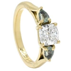 green sapphire and lab grown diamond gold trilogy