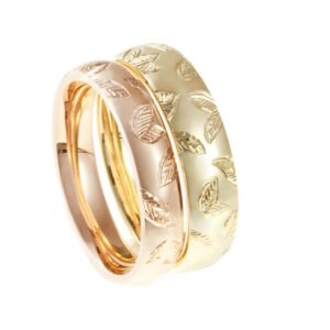 leaf engraved matching rings